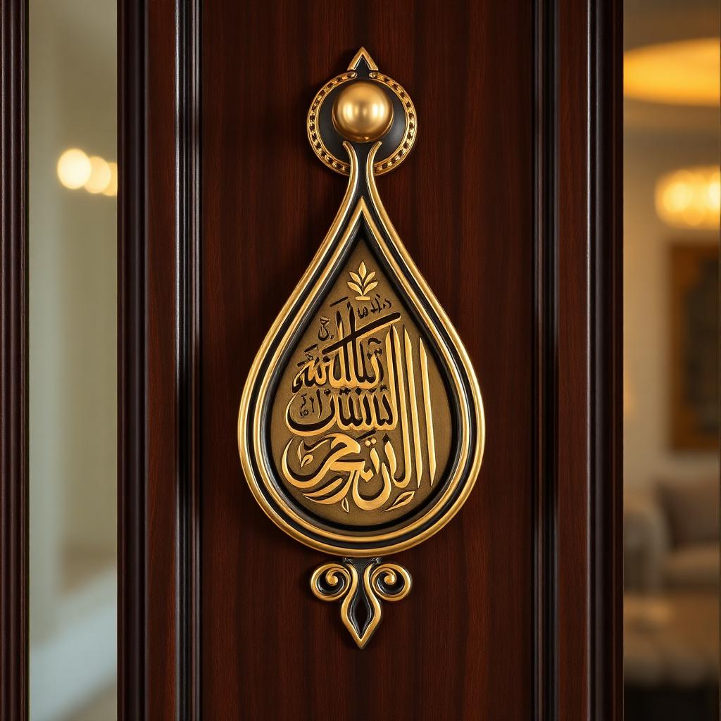 Door Knob Calligraphy Art, Polished brass on walnut